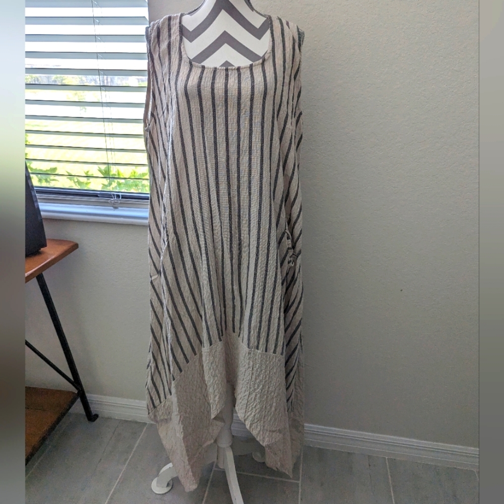 Gershon Bram Beige & Black Striped Gauze Striped … - image 1